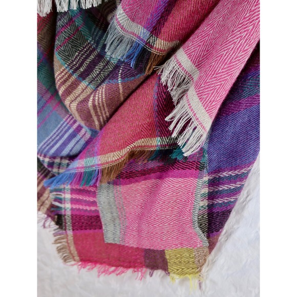 Three Bird Nest Plaid Patchwork Poncho Wrap Scarf Shawl Boho Pocket Festival - Picture 2 of 10